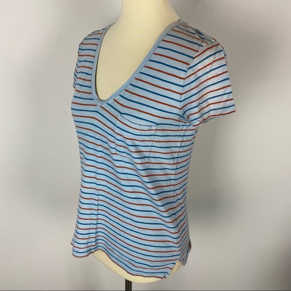 Madewell Light Blue Striped Pastel V-Neck Baby Tee - Picture 2 of 8
